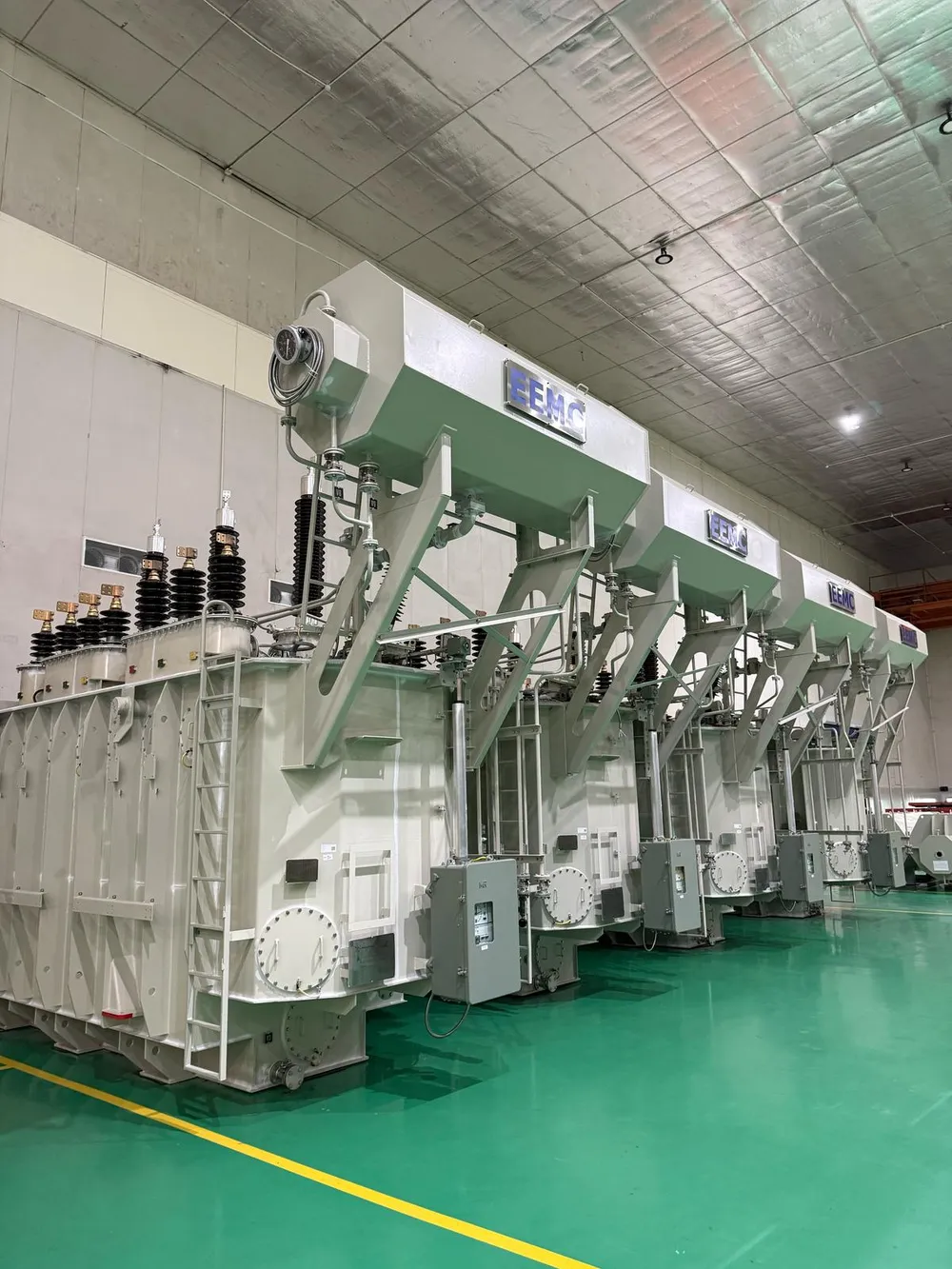 Power transformers in a manufacturing hall